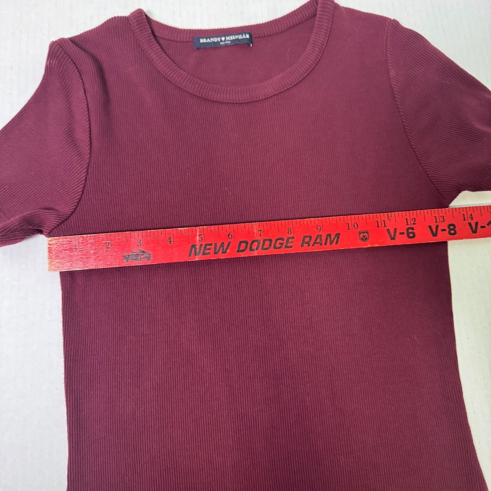 Brandy Melville Ribbed Bodycon Short Sleeve TShirt Dress Burgundy One Size - Picture 5 of 6
